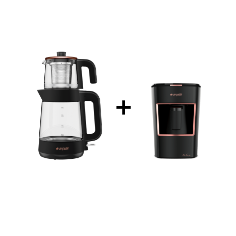 Arçelik Siyah Cam Çaycı ve Türk Kahve Makinesi Seti