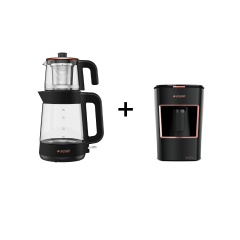Arçelik Siyah Cam Çaycı ve Türk Kahve Makinesi Seti